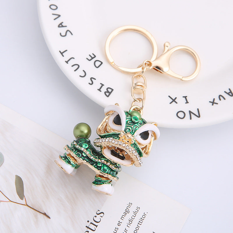 Wholesale Zinc Alloy Lion Dance Rhinestone Keychain